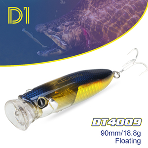 Leurre de pêche flottant Popper 90mm 18.8g, appât dur artificiel de surface pour la pêche au bar, à la truite, au bar de mer, en eau salée et en eau douce - Product Image 1