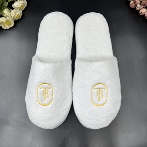 Zapatilla Desechable Punta Cerrada Zapatilla de Terciopelo Coral Blanco Suela de Madera Zapatilla de Hotel - Product Image 2