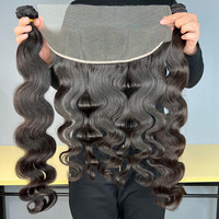 Venta al por mayor 100% cabello humano tejido cabello virgen cuerpo ondulado paquetes con encaje Frontal crudo vietnamita Remy cutícula pelo vendedor a granel