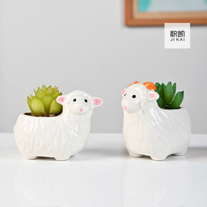 Vaso per Piante Succulente in Ceramica Dipinto a Mano con Simpatici Animali Cartoon, Vaso per Succulente a Forma di Agnello - Product Image 6