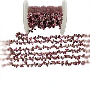 Natural Ruby Brass Dangling <b>Wire</b> Wrapped Cluster 3mm Rondelle Faceted Chain Sold Per Foot - Product Image 1
