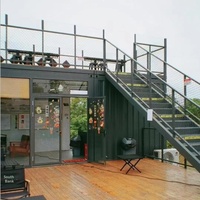 Edificio de Tiendas en Contenedores de Varios Pisos Personalizado, Cafetería Modular Prefabricada en Contenedores con Terraza en el Techo