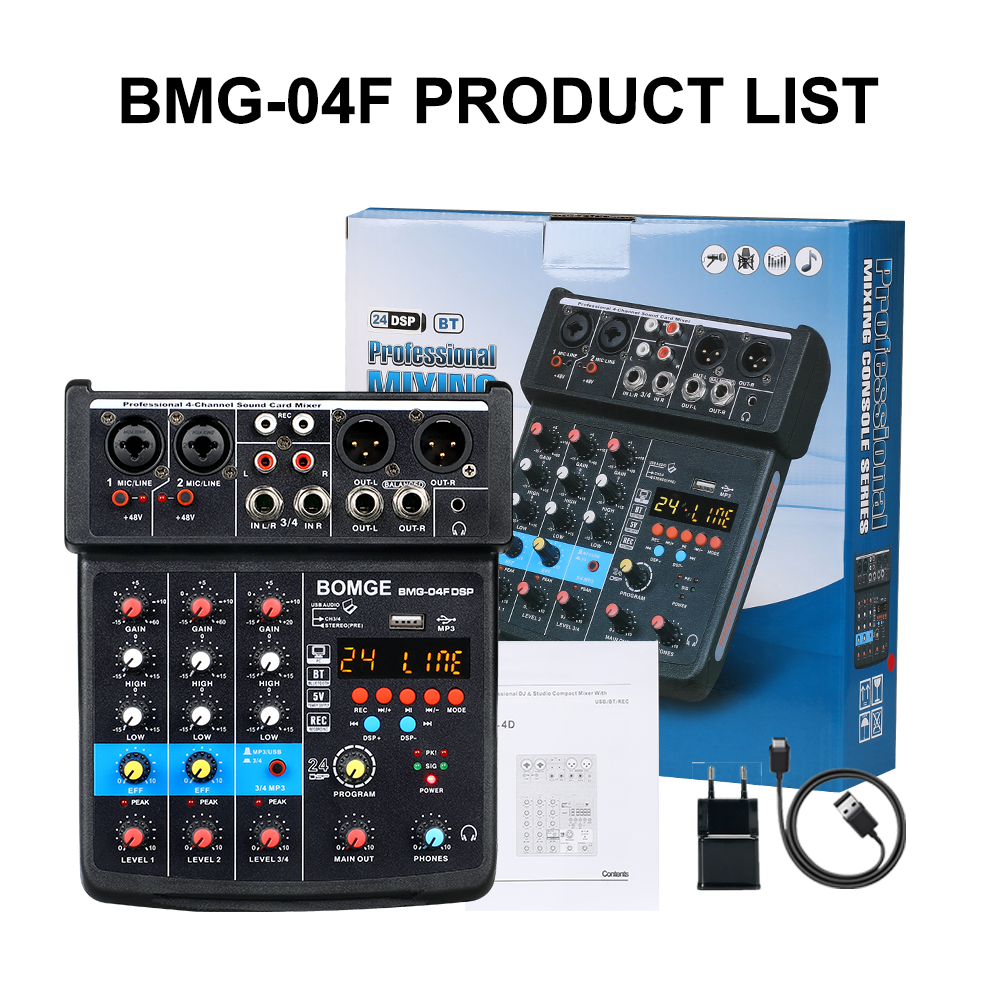 BOMGE – mélangeur Audio sans fil à 6 canaux, Console de mixage Portable,  Interface USB, carte son avec 16 DSP, Echo, alimentation fantôme 48V