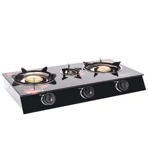 OEM Penyalaan Otomatis Peralatan Dapur Rumah Tangga Grosir Tiongkok Kompor Gas Cooktop 3 Burner Kompor Gas Kaca Tempered