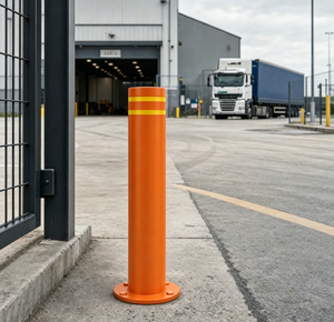 Bolardo de Seguridad Fijo de Acero Inoxidable con Recubrimiento en Polvo Naranja, con Doble Banda Reflectante para la Seguridad del Tráfico y Estacionamiento - Product Image 2
