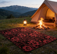 Tapis de camping extérieur floral rectangulaire, antidérapant avec dos en caoutchouc, style moderne, en polypropylène tissé plat, fin et léger