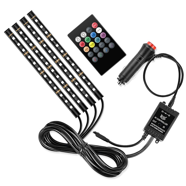 Rgb Car Interior Led 5050 4pcs 9.6w 12V /USB 5V E6 48smd Silica Gel Music Atmosphere Light Strip Car Led Car Light