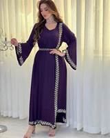 Robe longue tissée unie en dentelle ornée de strass du Moyen-Orient pour femme, Abaya de style européen et américain, Robes maxi arabes de Dubaï avec cristaux
