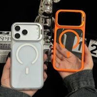 Étui de téléphone portable magnétique transparent de couleur unie pour iPhone 18 Pro Max 17 18 Pro, coque antichute en acrylique avec support d'objectif métallique