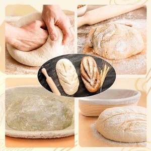 Bread Proofing Basket Banneton <b>Kit</b> Round and Oval Rattan with Sourdough Starter Accessories <b>Baking</b> Tools - Product Image 2