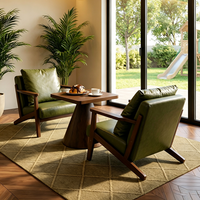 Ensemble de salon vintage en bois massif avec canapé en cuir PU, fauteuil rétro, table basse, mobilier commercial pour café, bistrot, pub