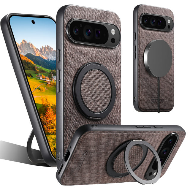 Business Retro Matte TPU+PU Leather Shockproof Thin Fit Wireless Charging Case Magnetic Ring Stand for Google Pixel 10 9 Pro XL