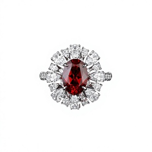 Oval Ruby Cocktail Ring 925 Silver Prong Setting Flower Design Luxury Women's Fine Jewelry - Product Image 1