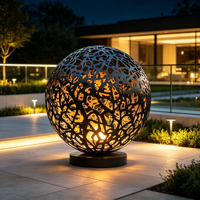 Sculpture sphérique découpée au laser en acier inoxydable 304, boule lumineuse LED creuse, art lumineux de jardin extérieur