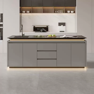 Set di mobili da <span class=keywords><strong>cucina</strong></span> moderni su misura <span class=keywords><strong>con</strong></span> <span class=keywords><strong>tavolo</strong></span> e lavandino in PVC intero pannello in melamina popolare cucine contemporanee - Product Image 2