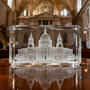 HBL OEM / ODM 3D Laser gravur St.Paul's Cathedral Kristallglas würfel Brief besch werer Kristall block Geschenke - Product Image 3