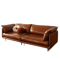 Vente directe usine – Canapé trois places en cuir huilé style français vintage, design enveloppant, pour salon mi-moderne