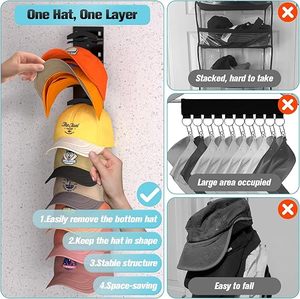 <b>Hat</b> Organizer for <b>Baseball</b> Caps <b>Hat</b> <b>Rack</b> for <b>Wall</b> with Strong Adhesive Hold up Cap Organizer Storage Multilayer Mounting Option - Product Image 6