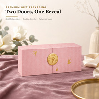 OEM Kundenspezifische Logo-Pink-Doppeltürbox mit Goldfolien-Emblem und gemustertem Karton für kostenlose Muster und Großhandelsbestellungen
