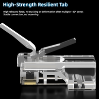 Cat5e Unshielded Golden Palting 8P8C RJ45 Konektor Kristal Ethernet 8-Port Ramah Lingkungan Casing PC Kontak Tembaga Murni