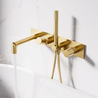 Robinet de baignoire mural moderne minimaliste en cuivre brossé avec cartouche céramique, mitigeur chaud/froid encastré, douche dissimulée intégrée au mur