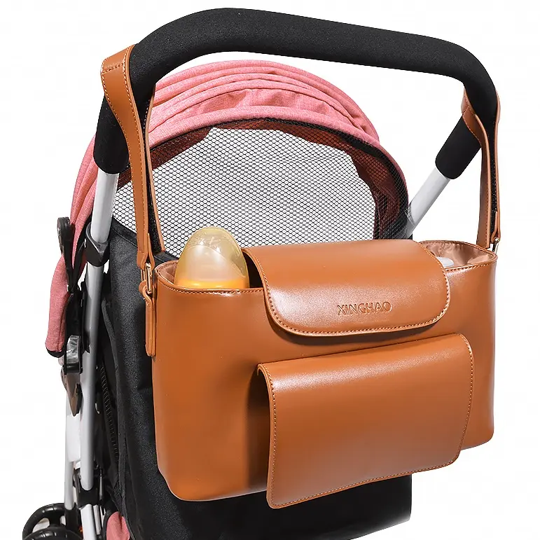 Hot Selling Custom Leather Baby Nappy Caddy Bag Stroller Baby Bags For Mom With Insulated Pocket Caddy Bag