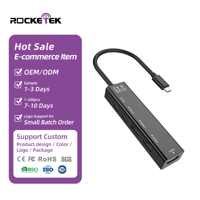 Hot Sales High Quality 5 in 1 Type-C Hub Multiport Type C to Type-C PD 100W +TYPE-C 3.0+USB-A 3.0*2+HDMI 4K/60Hz