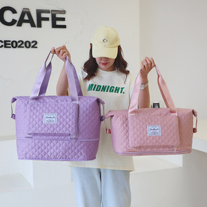 Sac de voyage pliable en nylon, sac de sport de grande capacité pour les voyages de loisirs, rose, violet, noir - Product Image 1