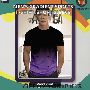 Camiseta Deportiva Casual 3D para Hombre, con Degradado, Cuello con Patrón, Manga Corta, Ecológica, de Spandex/Poliéster, Venta al Por Mayor - Product Image 2