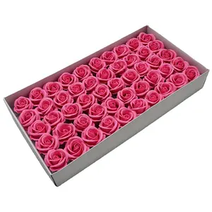 Ramo de flores artificiales para decoración de fiestas de boda, ramo de flores artificiales de 4 capas de jabón rojo profundo, venta al por mayor