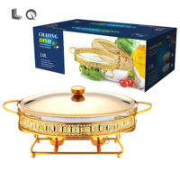 Chauffe-plats pour buffet en acier inoxydable 2L/3L Chauffe-plats électrique au gaz pour fêtes de mariage Équipement en verre pour hôtel