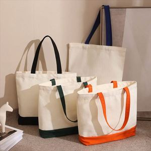Custom Logo Color Block <b>Canvas</b> <b>Tote</b> <b>Bag</b> with Spliced Bottom Large Capacity for Corporate Promotional Gifts Events Bulk Wholesale - Product Image 2