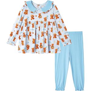 Conjunto de Pijama de Fibra de Bambú para Niñas Pequeñas, Personalizado, Manga Larga, Top con Volantes y Pantalones, Ropa de Dormir de 2 Piezas, Conjuntos de Otoño, 2T-6Años - Product Image 1