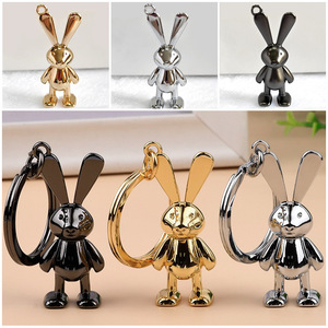 Modischer Glänzender 3D Stehender Hase Metall-Schlüsselanhänger Minimalistischer Cartoon-Kaninchen-Anhänger Dekorativer Taschen- und Rucksack-Charm - Product Image 2
