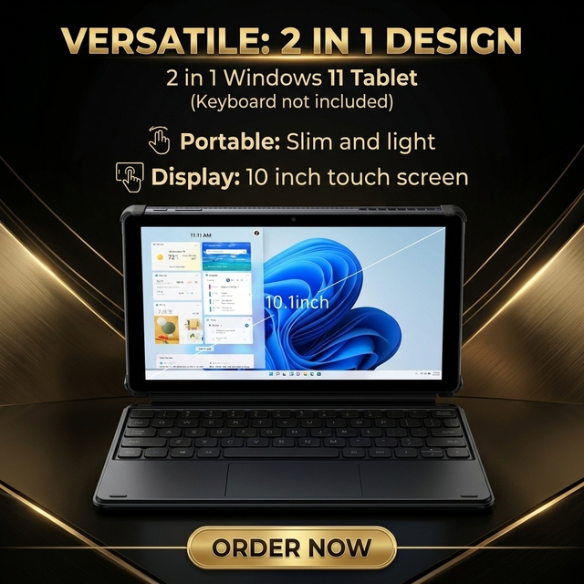 LUCKYSTAR 10.1" 2-in-1 Tablet Touch Display Intel M3 CPU Windows 11 Home 12GB RAM 256GB SSD With Keyboard for Home & Student OEM