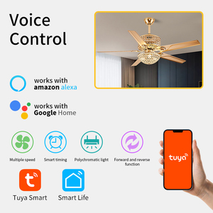 Dc động cơ <span class=keywords><strong>5</strong></span> lưỡi pha lê sang trọng hiện đại đèn chùm ngoài trời im lặng Quạt trần - Product Image 4