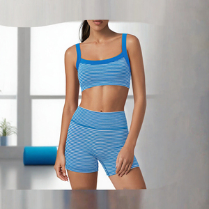 Conjunto de Yoga con Rayas Azules para Mujer, 2 Piezas, Sujetador Deportivo y Pantalones Cortos, Transpirable, de Secado Rápido, para Correr, Tenis, Precio al por Mayor - Product Image 3