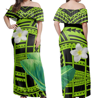 Nouveauté Robe samoane grande taille pour femmes-Pull à épaules dénudées, long avec imprimé hibiscus