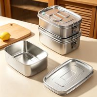 Boîte à lunch bento en acier inoxydable 304, 1,1 L ou 1,5 L, simple ou double couche, avec couvercle et poignée pliable, pour le bureau et le camping en plein air