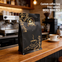 Sac à café à fond plat avec logo personnalisé, finition mate, sac d'emballage pour café en aluminium
