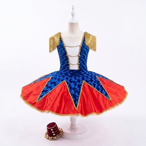Costume de spectacle pour enfants Le Soldat Casse-Noisette, avec tutu de ballet, épaulettes à pompons dorés et tutu plat rouge et bleu, style Garde Royale - Product Image 4