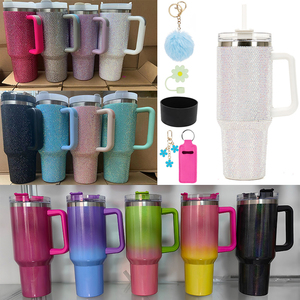1200ml EE. UU. Almacén 40oz Arco Iris Plateado Vaso Taza de café con doble pared Vaso de acero inoxidable con pajita y tapa a rayas - Product Image 1