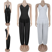 C7738 Combinaison élégante d'été pour femme, sexy, en maille, à fines bretelles, pantalon long, tenue tendance pour dames