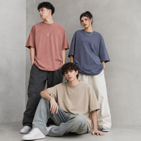 T-shirt Homme Urbain Vintage Oversize à Épaules Tombantes, 100% Coton, 310 g/m², Lavage Acide, Impression DTG, Faible MOQ