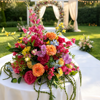 Centre de table de mariage artificiel coloré, orange, jaune, bleu mélangé, décoration florale pour table de fête de mariage en plein air