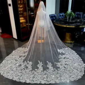 Tulle Bridal Veil 3m Long Wedding Veil 1T One Layer Lace Appliqued
