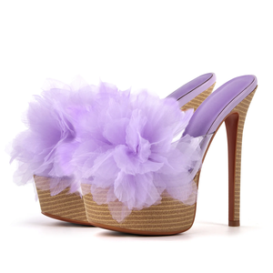 <span class=keywords><strong>Mules</strong></span> à plateforme ornées de fleurs Diapositives à talons hauts pour femmes - Product Image 2