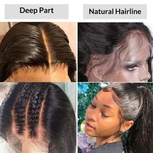 Peluca de Cabello Humano Virgen Peruano 100% <span class=keywords><strong>Natural</strong></span>, Económica, con Frente de Encaje HD, Peluca con Frente de Encaje Completo Transparente 360 para Mujeres Negras - Product Image 5