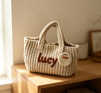 Sac fourre-tout en coton tricoté à la main, brodé sur mesure, vintage, grande capacité, sac à main à bandoulière