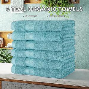 For Basics 100% Organic Cotton <b>Bath</b> <b>Towel</b> <b>Set</b> 41x66 cm Hand <b>Towels</b> Teal 500-699 GSM Solid Pack of 6 - Product Image 2